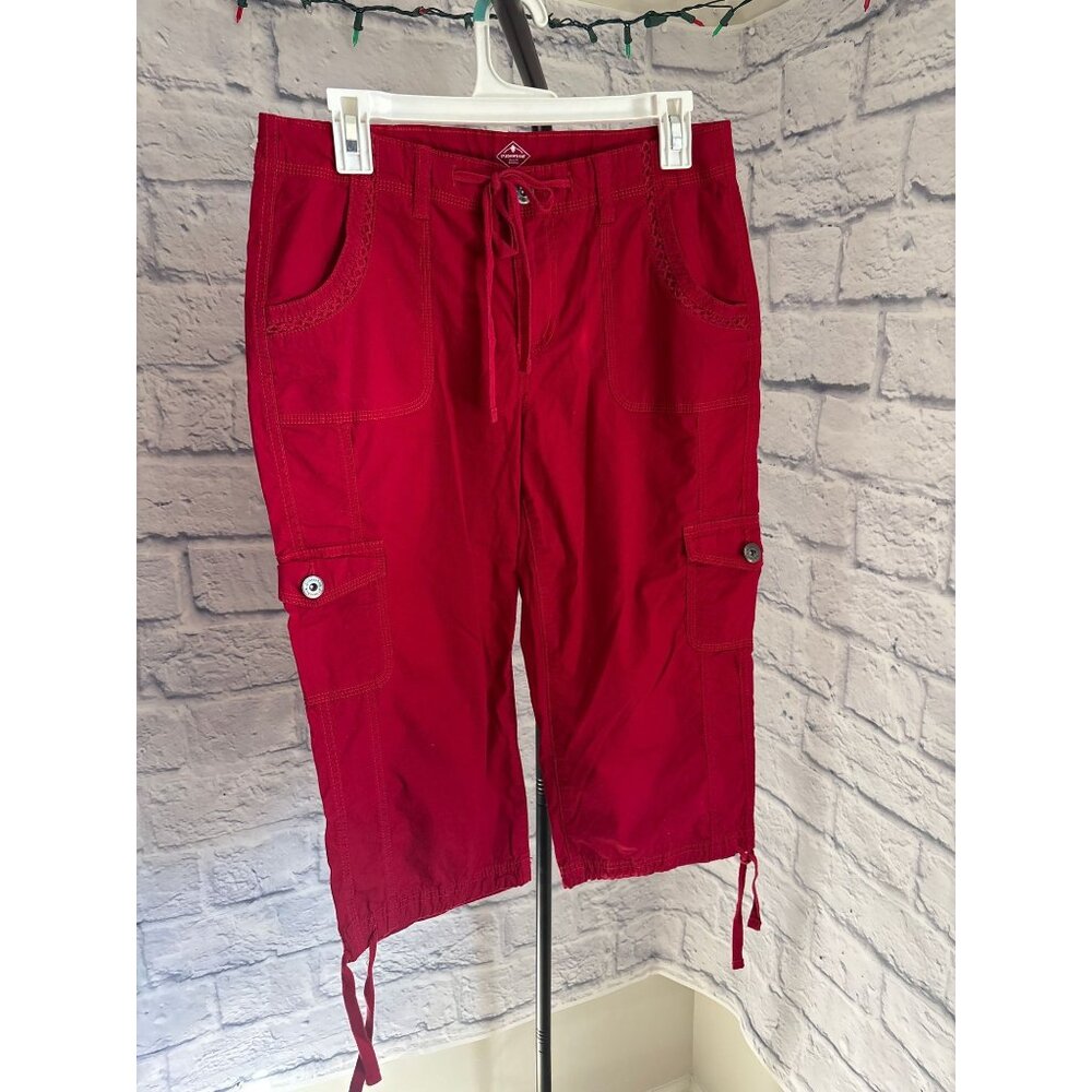 St Johns Bay Red Cargo Capri Pants With Drawstring Hem & Pockets